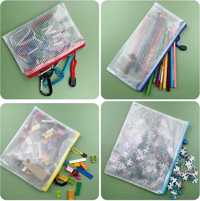 Oaimyy-16Pcs, Mesh Zipper Pouch Document Folders Bag & Plastic Zip File Folders - Image 4