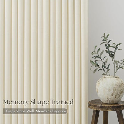 Cream Beige Pinch Pleated Linen Curtains 112 Inch 4 Panels Set - Image 4