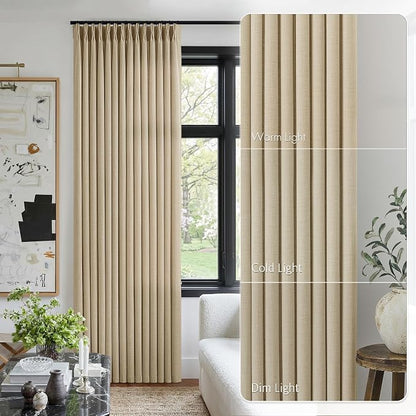 Extra Long 112 Inch Pinch Pleated Living Room Curtains 4 Panels Set, Oatmeal - Image 9