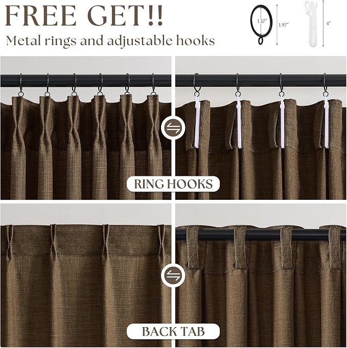Extra Long 112 Inch Pinch Pleated Living Room Curtains 4 Panels Set, Chocolate - Image 5