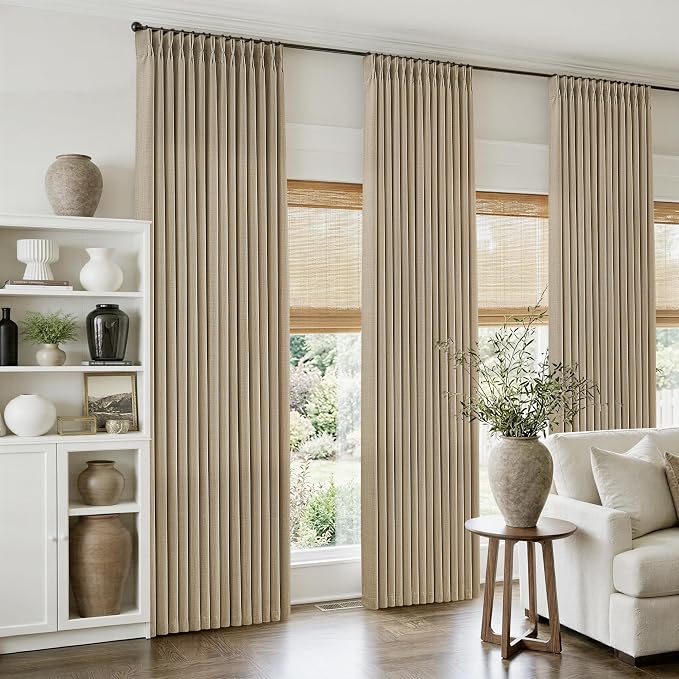 Burlywood Birch Linen Pinch Pleated 92 Inch Curtains by Twodrapes