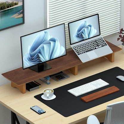 Aothia Large Dual Monitor Stand Riser, Solid Wood Desk Shelf - Image 5