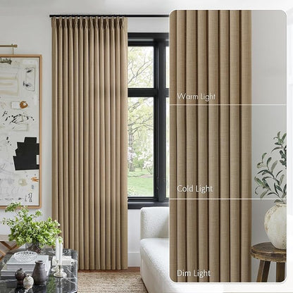 Light Brown Pinch Pleated Bedroom Curtains 96 Inches Long 4 Panels Set - Image 9