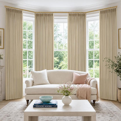 Tan Beige Pinch Pleated Linen Curtains 84 Inches Long by Twodrapes