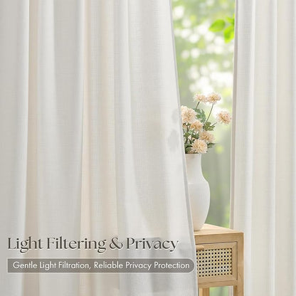 Linen Pinch Pleated Semi Sheer Curtains 90 Inches Long 4 Panels Set, Natural - Image 4