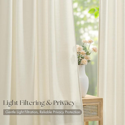 Cream Beige Pinch Pleated Linen Curtains 96 Inch 4 Panels Set - Image 3