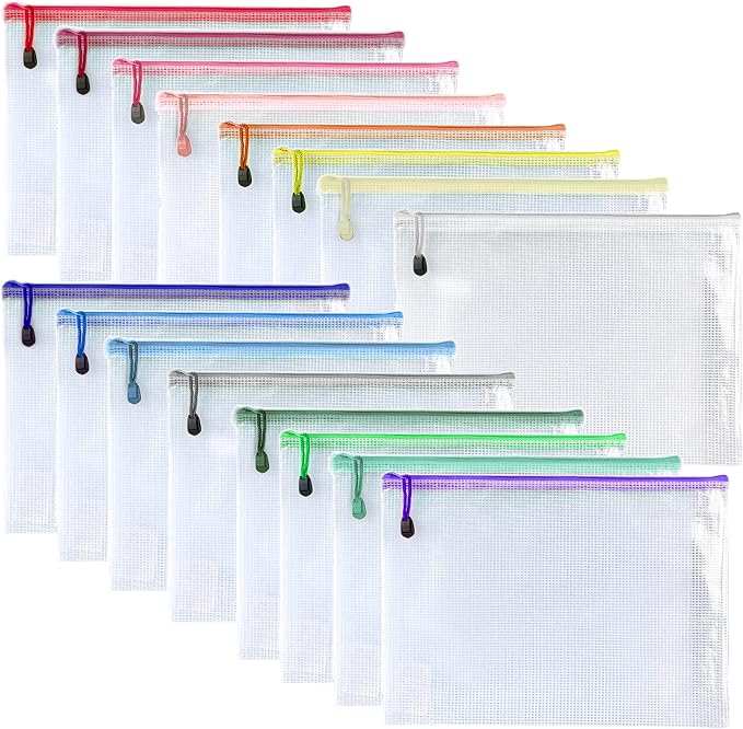 Oaimyy-16 PCS-9 x 12 inches-Mesh Zipper Pouch, Plastic Zip File Folders Puzzle - Image 9