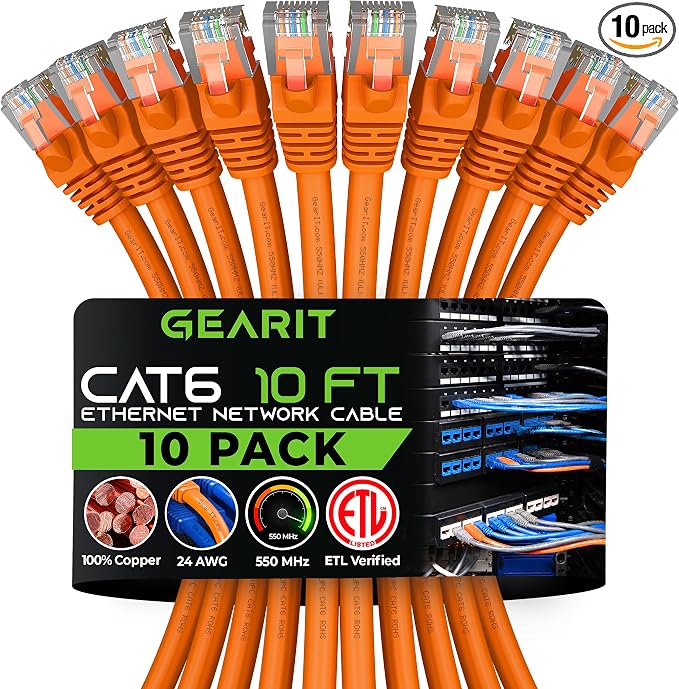 GearIT Cat 6 Ethernet Cable Cat6 Network Patch, Snagless Cord, Internet by GEARit