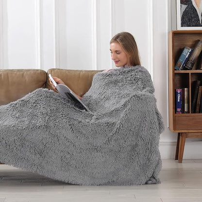 Tuddrom Decorative Extra Soft Faux Fur Throw Blanket 70" x 78", Solid Fuzzy - Image 2