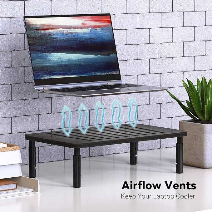 2 Pack Bamboo Monitor Stand Riser, 4 Adjustable Height, Laptop Stand - Image 2